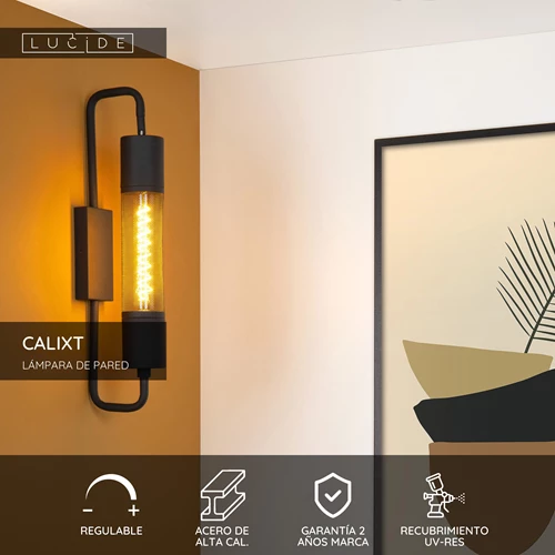 Lucide CALIXT - Lámpara de pared - 1xE27 - Negro - USP